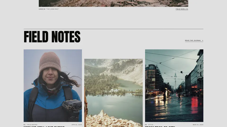 Field Notes journal with three article cards