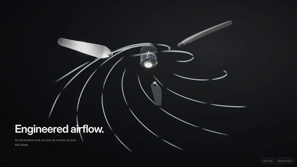White airflow lines spiralling out from the spinning blades