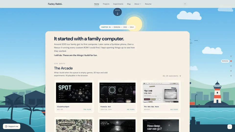 Morning chapter: an arcade of small browser games and experiments on a cream panel