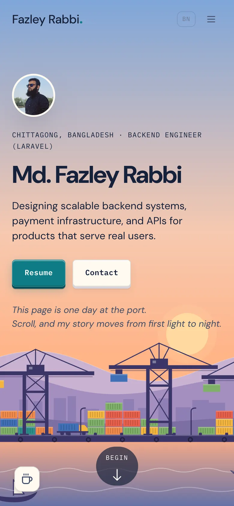fazleyrabbi.xyz on a phone, screen 1