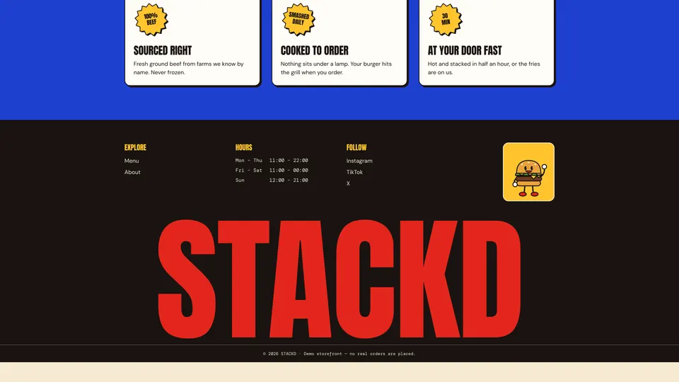 Footer with the STACKD wordmark in large red letters